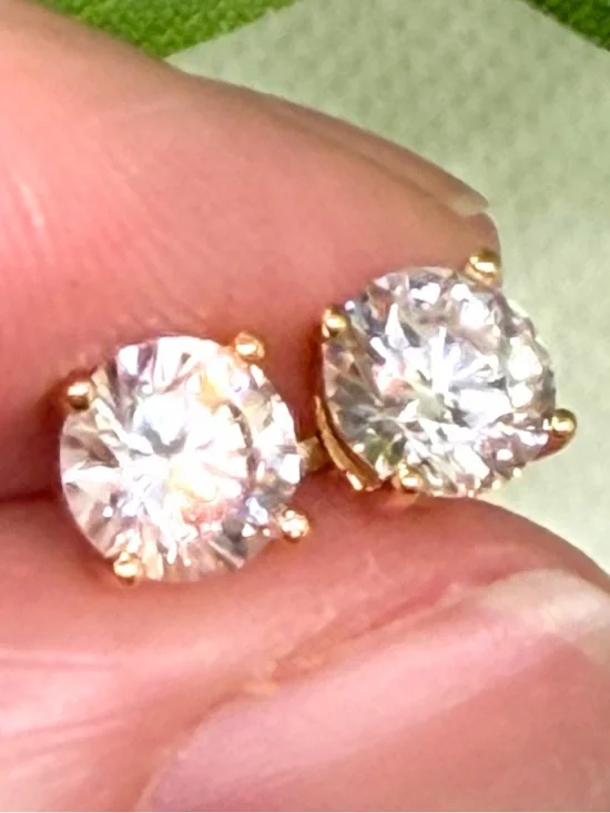 10k Yellow Gold Plated Zircon Stud Earrings - Picture 2 of 5